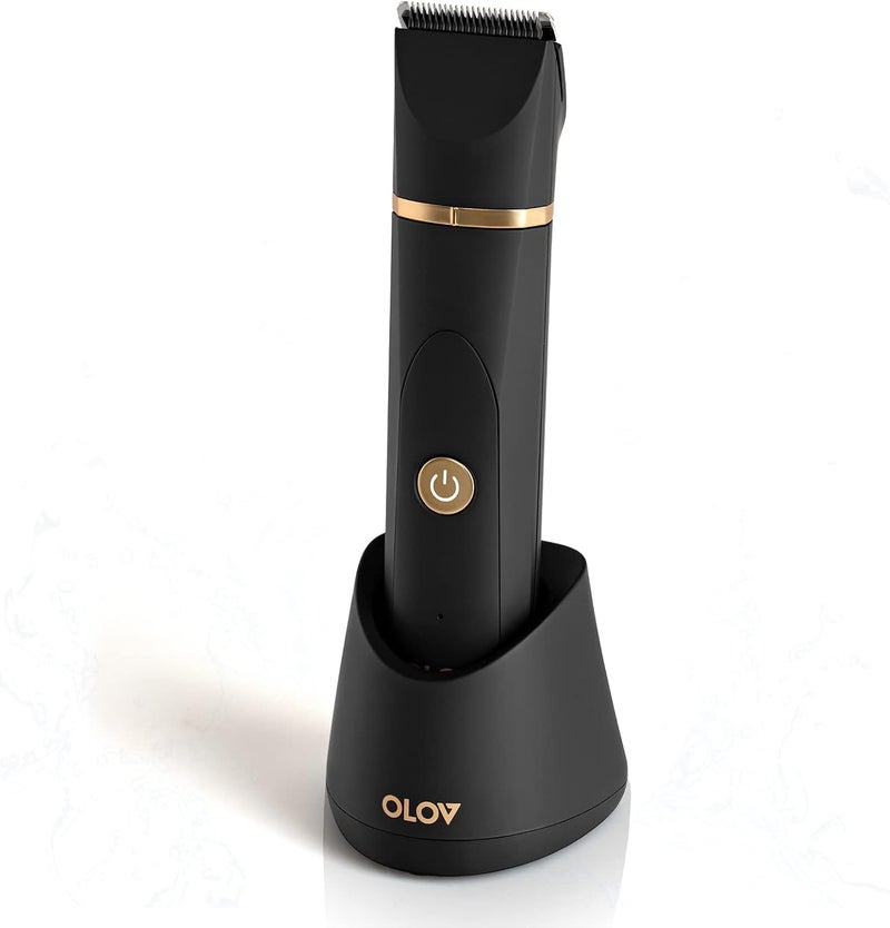 OLOV Electric Body Hair Trimmer - Groin Trimmer for Men - Bikini Trimmer Women - Wet/Dry Shaver Groomer, Replaceable Ceramic Blade Heads, USB Recharge Dock, Waterproof Hygiene Razor,Black - Image 1